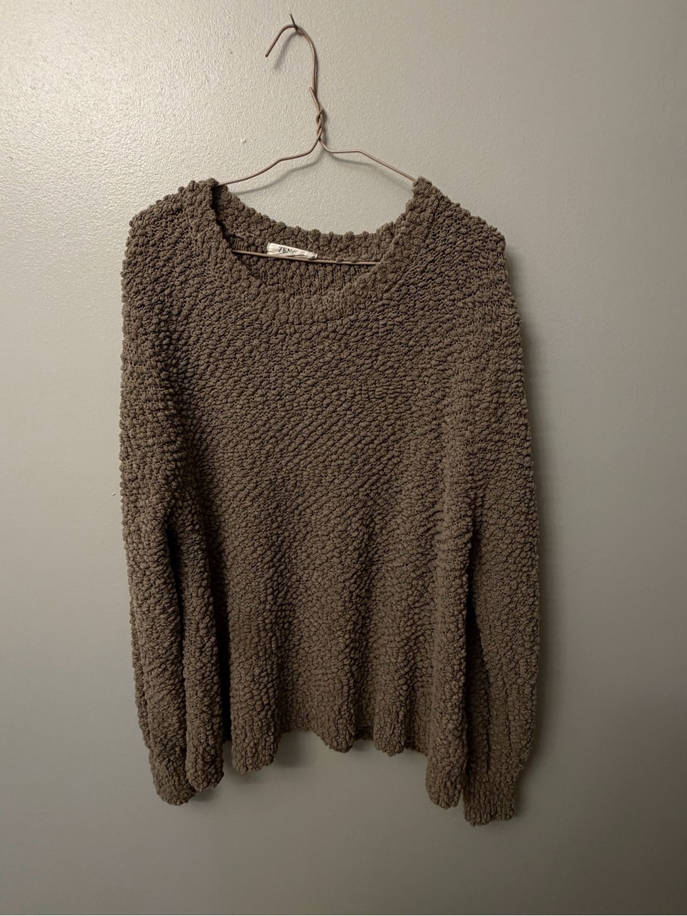 Zenana Outfitters Popcorn Textured Crewneck Sweater - Taupe